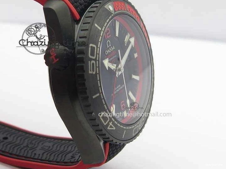 1225 SoftTouch Planet Ocean GMT 45mm DLC Red JHF Best Edition Black Dial On Rubber Strap A 8200